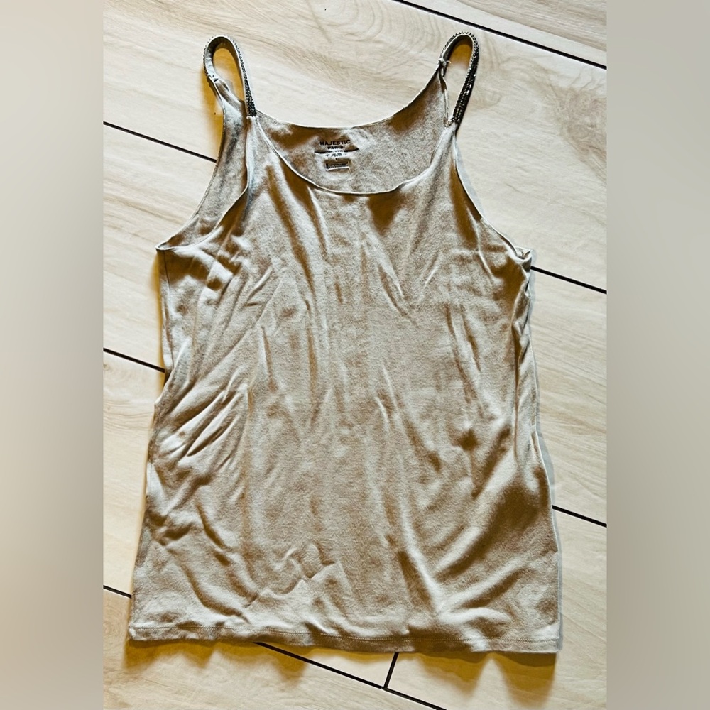 Majestic Paris Tan Beige Tank Top embellished with Swarovski crystals Sz. 1